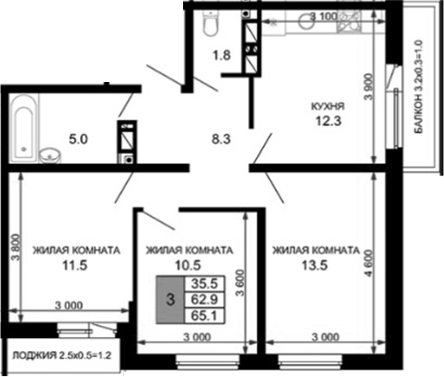 Продается 3-комн. квартира, 62.9 м²