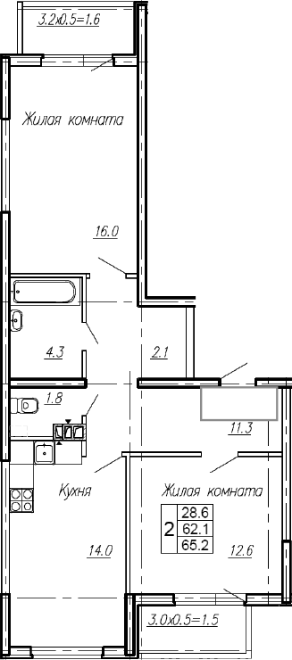 Продается 2-комн. квартира, 62.1 м²