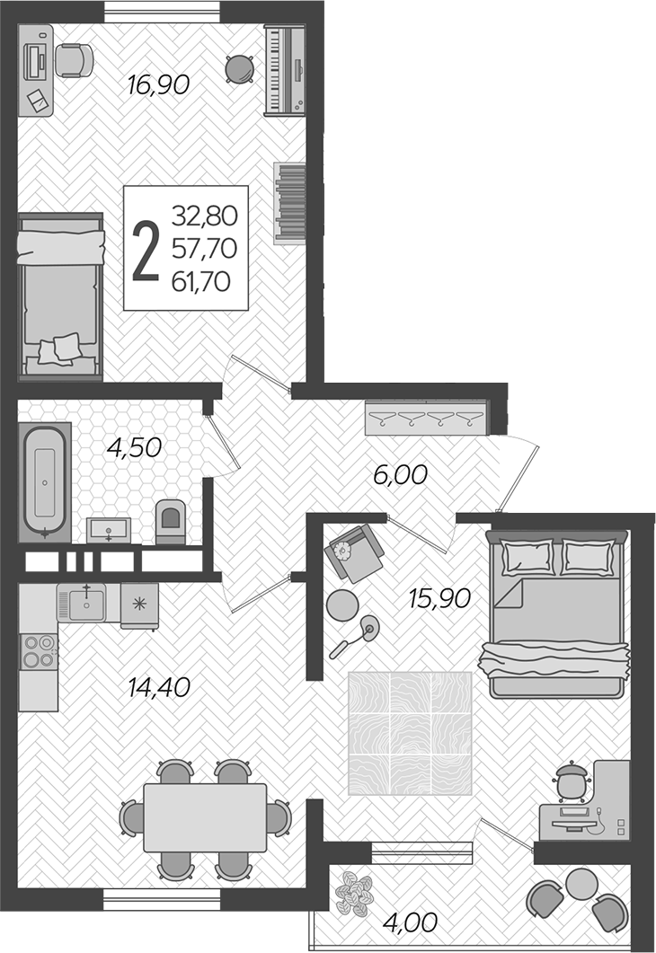 Продается 2-комн. квартира, 57.7 м²
