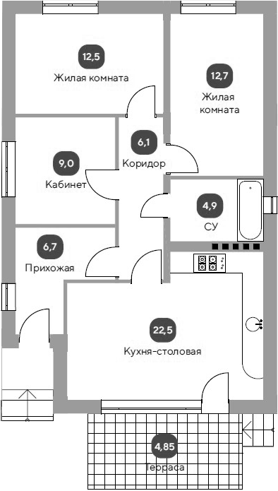 Планировка 74.4 м²