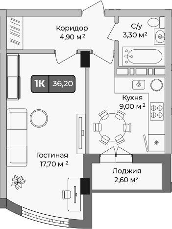 Продается 1-комн. квартира, 34.9 м²