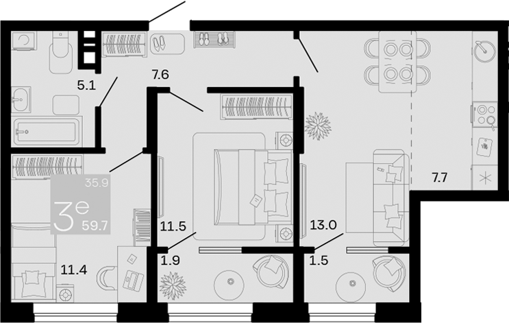 Продается 3-комн. квартира, 56.3 м²