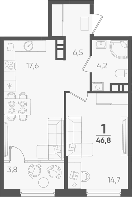 Продается 1-комн. квартира, 43 м²
