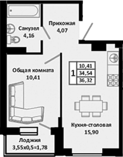 Продается 2-комн. квартира, 34.54 м²