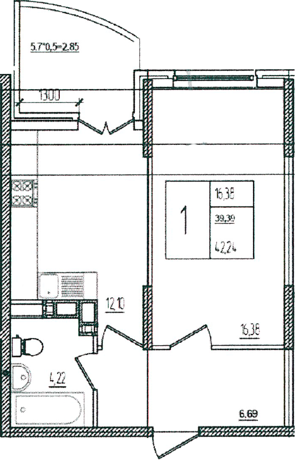 Продается 1-комн. квартира, 39.39 м²