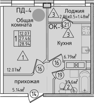 Планировка 29.22 м²