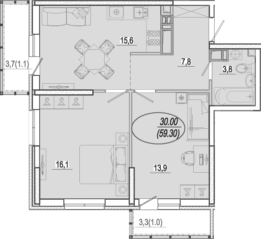Планировка 57.2 м²