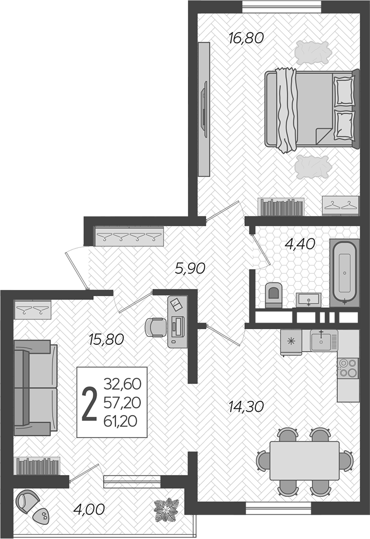Продается 2-комн. квартира, 57.2 м²