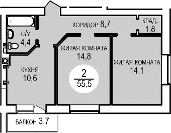 Планировка 54.4 м²