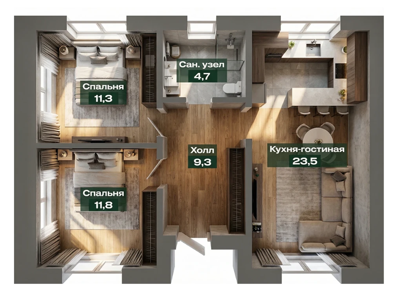 Планировка 59.5 м²