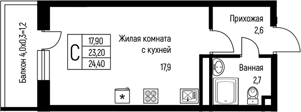 Планировка 23.2 м²