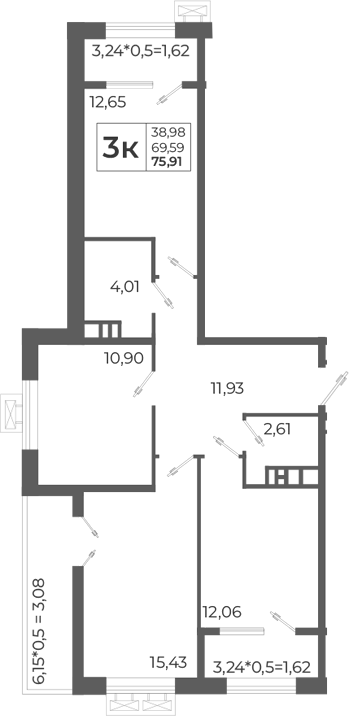 Продается 3-комн. квартира, 74.19 м²