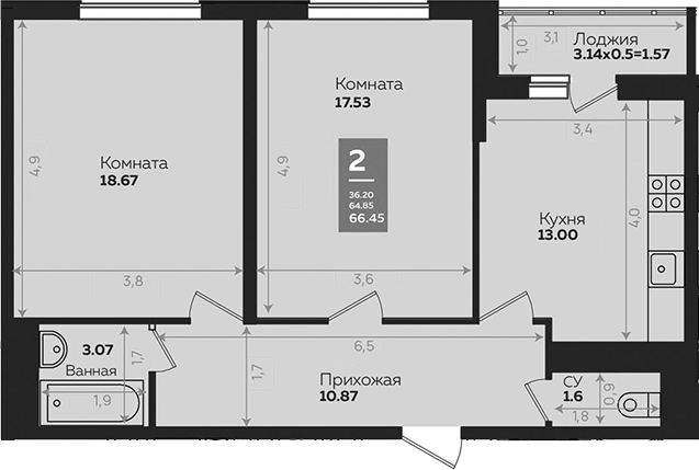 Продается 2-комн. квартира, 64.75 м²