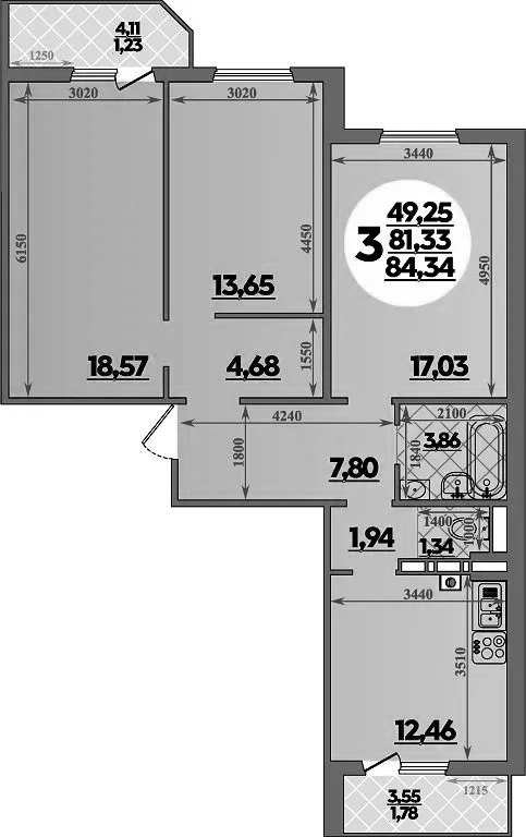 Планировка 81.33 м²