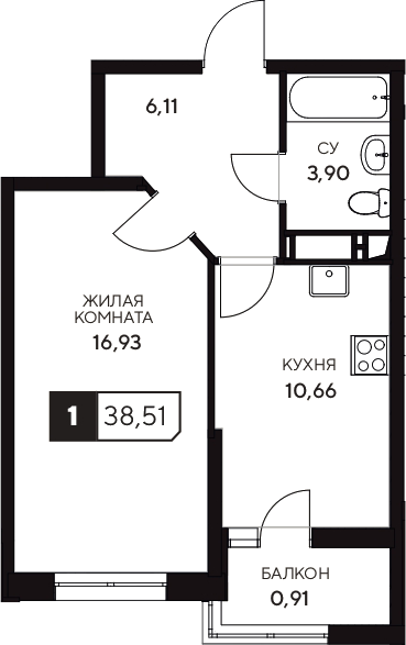 Продается 1-комн. квартира, 37.6 м²