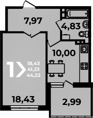 Продается 1-комн. квартира, 41.23 м²