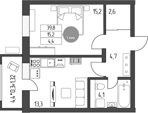 Продается 1-комн. квартира, 39.9 м²