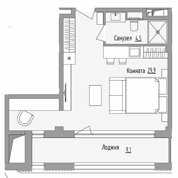 Планировка 34.4 м²