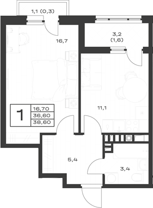 Планировка 36.7 м²