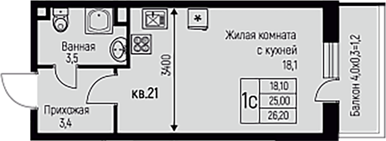 Планировка 25 м²