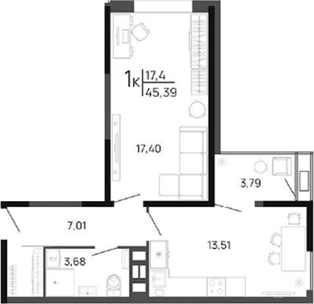 Планировка 40.51 м²