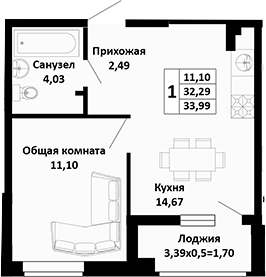 Планировка 32.29 м²