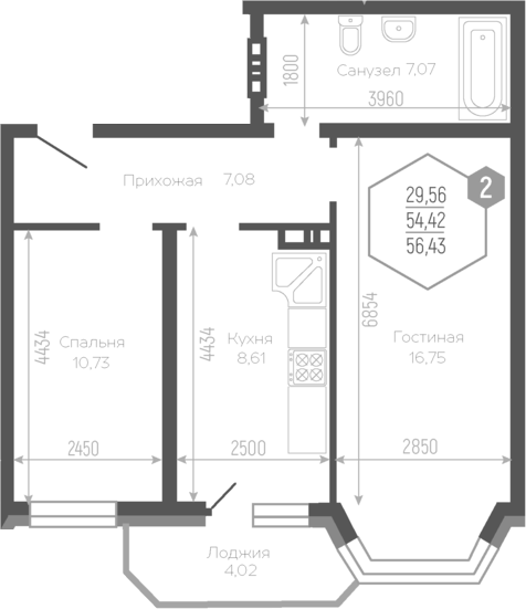 Планировка 51.89 м²