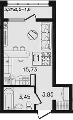 Планировка 23.03 м²