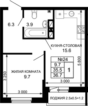Планировка 35.85 м²
