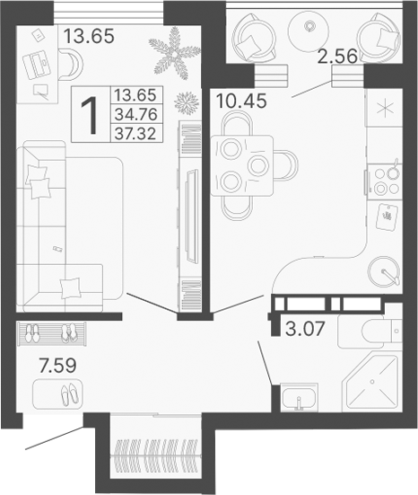 Планировка 34.76 м²