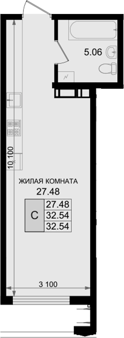 Планировка 32.54 м²