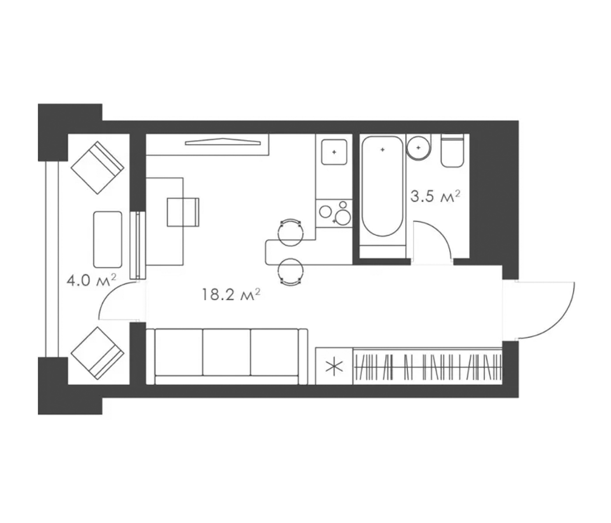 Планировка 21.7 м²
