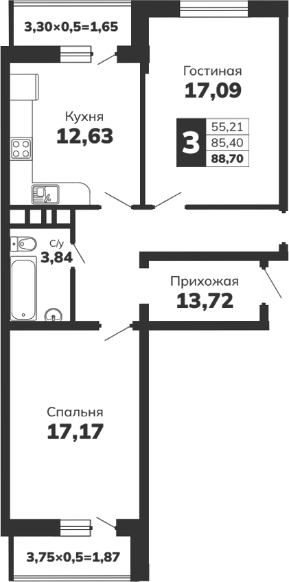 Планировка 84.57 м²