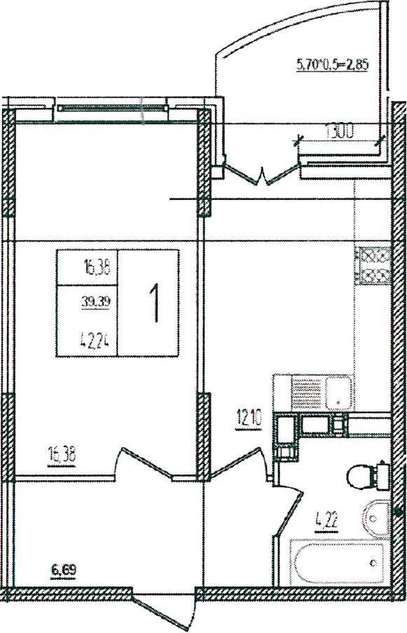 Продается 1-комн. квартира, 39.39 м²