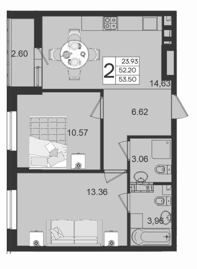Планировка 52.2 м²