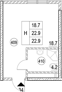 Студия · 22.9 м²