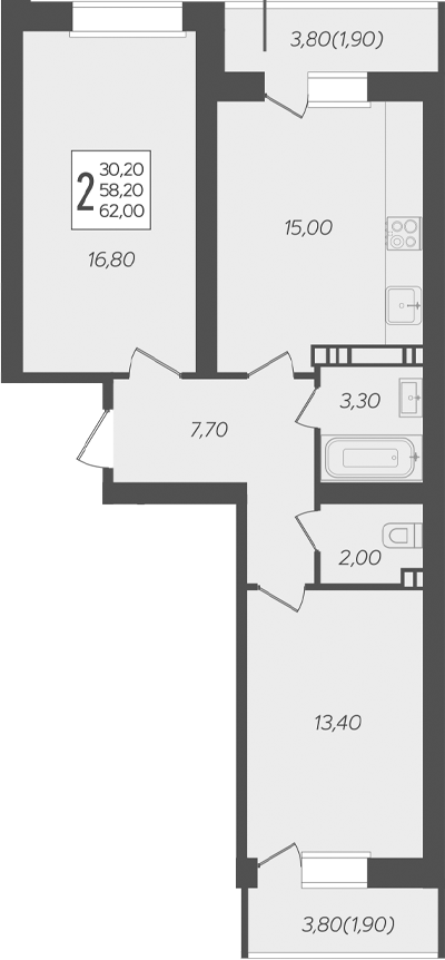 Планировка 58.2 м²