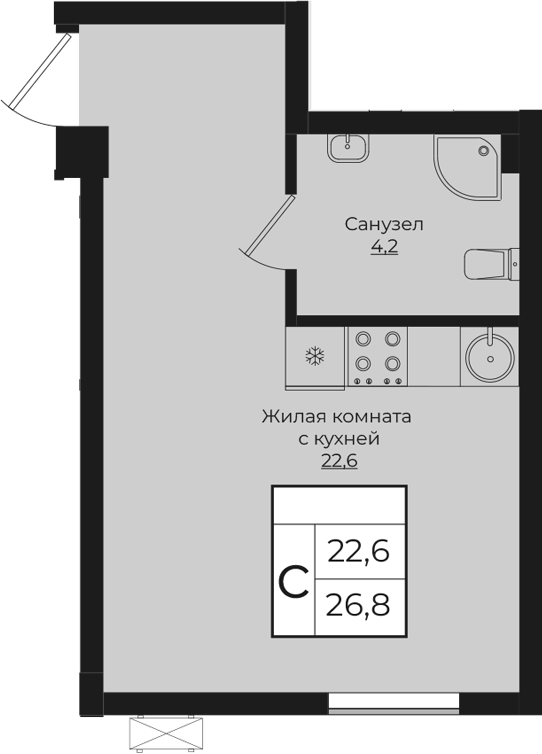 Планировка 26.8 м²