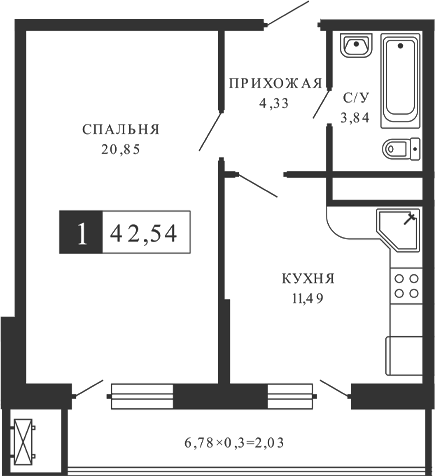 Планировка 40.91 м²