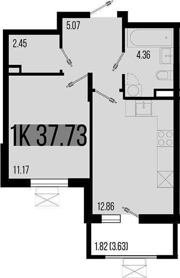 Продается 1-комн. квартира, 35.91 м²