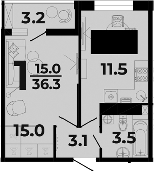 Планировка 33.1 м²