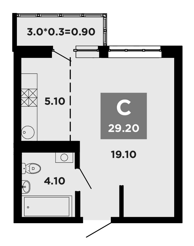 Студия · 28.3 м²