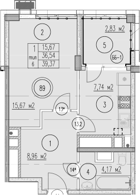 Планировка 36.54 м²