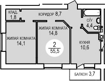 Продается 2-комн. квартира, 54.4 м²