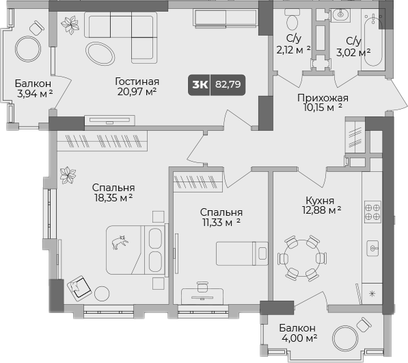 Продается 3-комн. квартира, 80.41 м²