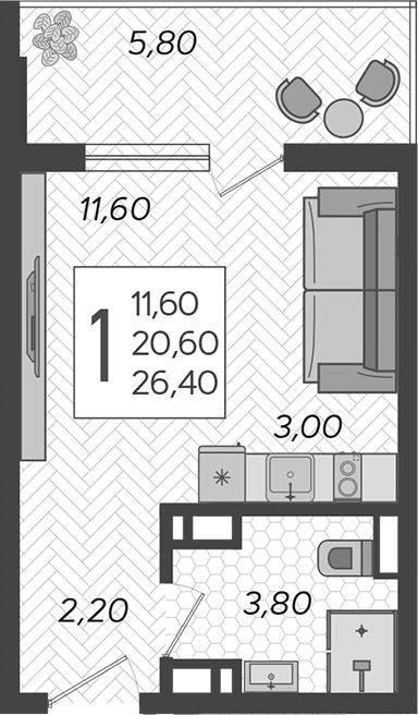 Планировка 20.6 м²