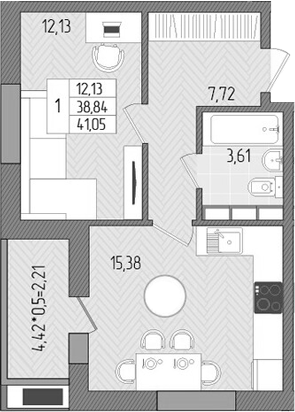 Продается 1-комн. квартира, 38.84 м²