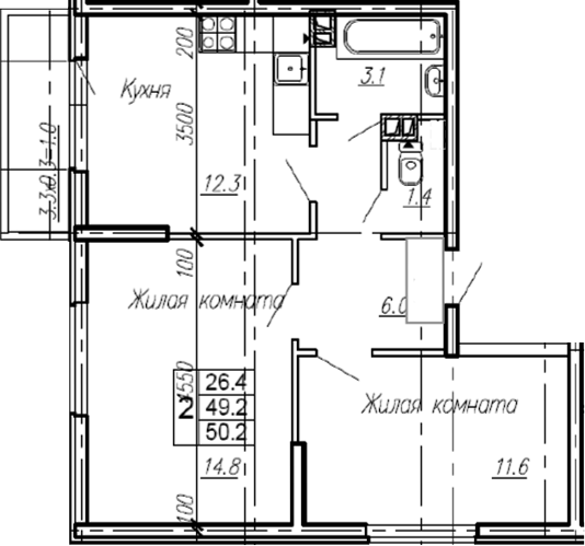 Продается 2-комн. квартира, 49.2 м²