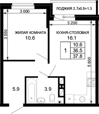 Планировка 36.5 м²