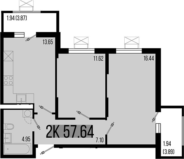 Продается 2-комн. квартира, 53.76 м²
